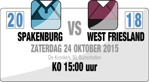Zaterdag thuis Kick off om 1500 uur tegen West-Friesland